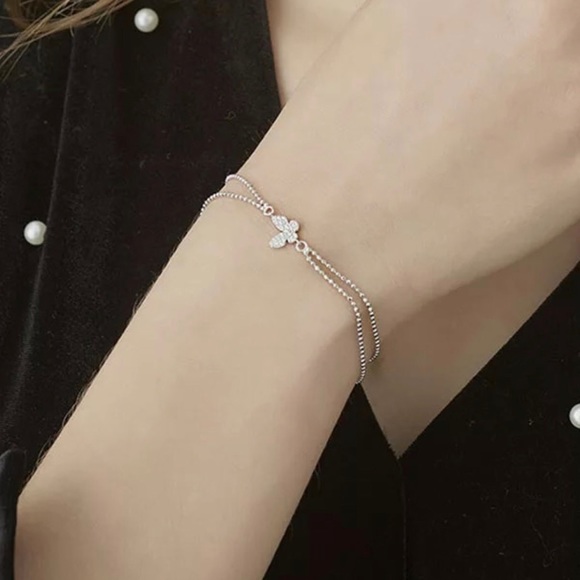 925 Sterling Silver CZ Layered Butterfly Bracelet - Picture 5 of 7